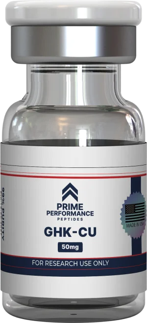 Vial of GHK-Cu peptide – supports skin regeneration, collagen production, and wound healing.