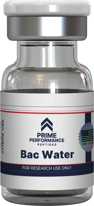 Bacteriostatic water displayed in a sterile, clearly labeled vial or bottle, representing USP-grade quality with benzyl alcohol for laboratory and research preparation use.