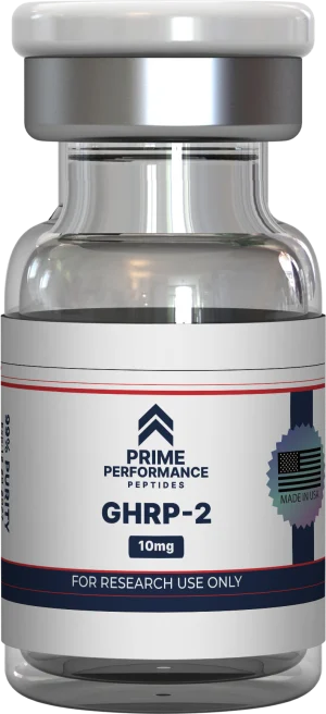 Vial of GHRP‑2 peptide – supports natural growth hormone release, muscle growth, and fat metabolism.