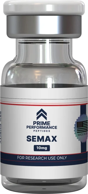 Clear vial containing Semax peptide for research or clinical use, highlighting its role in supporting cognitive function, memory, and neuroprotection.