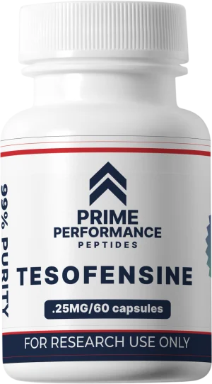 White research bottle containing Tesofensine, a clinically studied peptide supporting weight loss, metabolic function, and fat reduction.