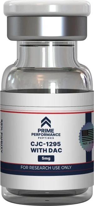 CJC-1295 with DAC peptide displayed in a sterile, labeled vial on a clean laboratory-style background, highlighting its research-grade purity and long-acting growth hormone applications.